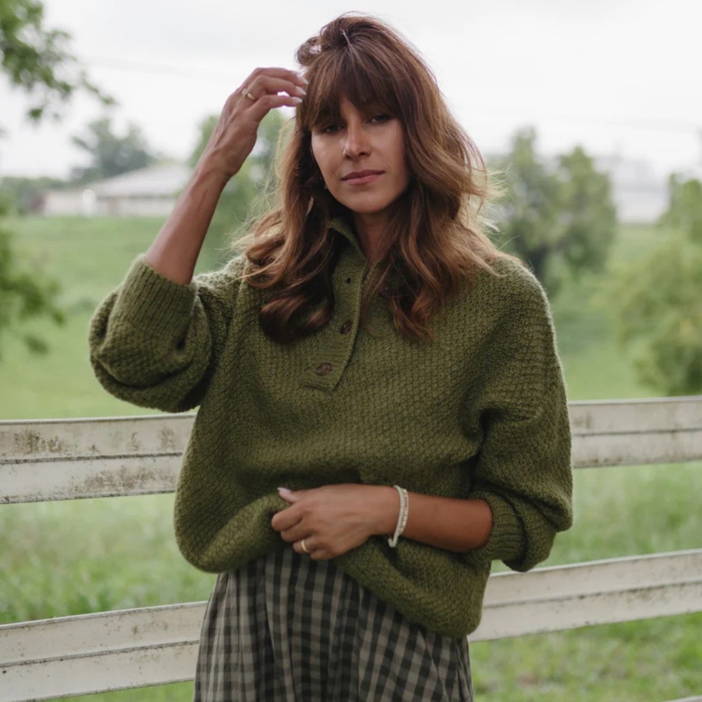 Imogene Oversized Wool Henley in Moss - Liz Alig